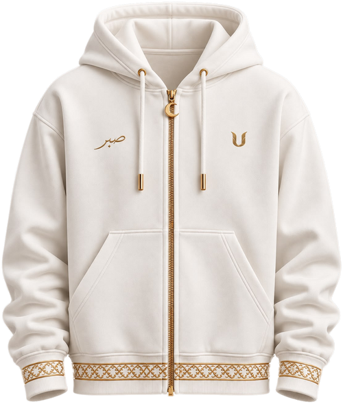 Ekru fermuarlı kapüşonlu sweatshirt